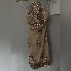 Halter neck sequin dress (beige & rose gold)
